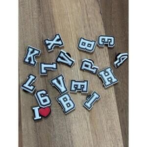 Varsity Letter Style Shoe Charms Set – Black and White Alphabet with Heart